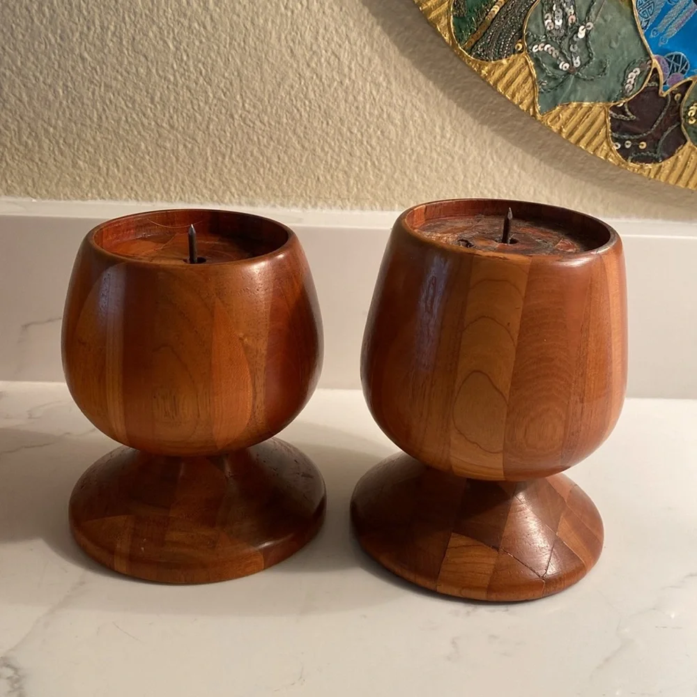 Vintage Wooden Candleholders Set of 2